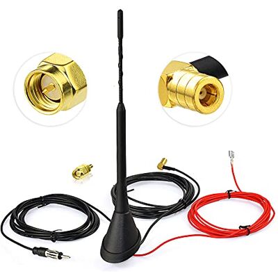 Eightwood Antena Activa Dab/Dab+ para Coche, Radio Digital FM/Am Combi antena de techo con amplificador, conector SMB/SMA, adaptador DIN, 5 m Eightwood Antena Activa Dab/Dab+ para Coche, Radio Digital FM/Am Combi antena de techo con amplificador, conector SMB/SMA, adaptador DIN, 5 m