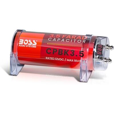 Boss CPBK3.5 Condensador de Coche 3.5 Farad, Almacenamiento de energía, Mejora los Graves estéreo, Tono de polaridad inversa de Advertencia, sobrecarga de Voltaje de batería Baja Boss CPBK3.5 Condensador de Coche 3.5 Farad, Almacenamiento de energía, Mejora los Graves estéreo, Tono de polaridad inversa de Advertencia, sobrecarga de Voltaje de batería Baja