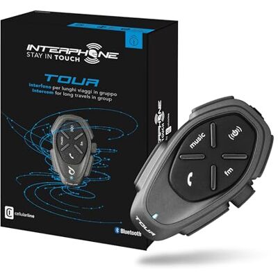 Interphone Tour Soltero Bluetooth Motorcycle Intercom, hasta 4 Motociclistas, Distancia de 1.5 km, autonomía de 25 Horas, Carga rápida, Radio, mp3, GPS, Impermeable, Universal. Interphone Tour Soltero Bluetooth Motorcycle Intercom, hasta 4 Motociclistas, Distancia de 1.5 km, autonomía de 25 Horas, Carga rápida, Radio, mp3, GPS, Impermeable, Universal.
