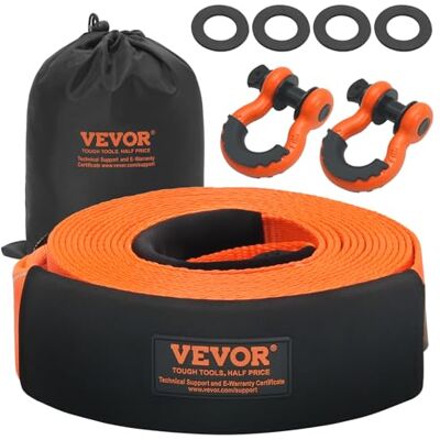 VEVOR Correa de Remolque de 85,1 mm x 9,1 m, Correa de Cabrestante para Protección de Árboles, Bucle Triple Reforzado y Fundas Protectoras y Bolsa de Almacenamiento, para Camión, Jeep, SUV, ATV VEVOR Correa de Remolque de 85,1 mm x 9,1 m, Correa de Cabrestante para Protección de Árboles, Bucle Triple Reforzado y Fundas Protectoras y Bolsa de Almacenamiento, para Camión, Jeep, SUV, ATV