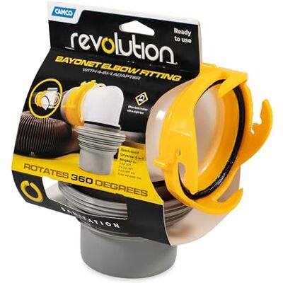 Camco Revolution Manguera de alcantarillado RV con Junta integrada para conexión a Prueba de olores, Giro de 360° para una fácil instalación y Adaptador 4 en 1 Camco Revolution Manguera de alcantarillado RV con Junta integrada para conexión a Prueba de olores, Giro de 360° para una fácil instalación y Adaptador 4 en 1