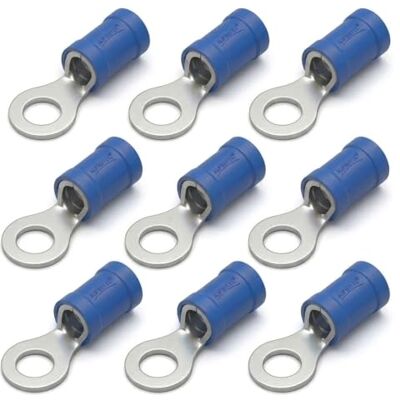 AUPROTEC terminales de cable aislados, 1.5-2.5 mm², M10, Azul terminales de anillo de cobre estañado para crimpar para cableado automotriz, marino y de taller Pack de 10 AUPROTEC terminales de cable aislados, 1.5-2.5 mm², M10, Azul terminales de anillo de cobre estañado para crimpar para cableado automotriz, marino y de taller Pack de 10