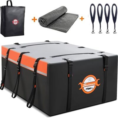 Sailnovo Car Roof Cargo Carrier 20 Cubic Waterproof Rooftop Cargo Carrier Soft-Shell Roof Bag with Storage Carrying Bag and 8 Reinforced Straps for All Cars with/Without Rack Sailnovo Car Roof Cargo Carrier 20 Cubic Waterproof Rooftop Cargo Carrier Soft-Shell Roof Bag with Storage Carrying Bag and 8 Reinforced Straps for All Cars with/Without Rack
