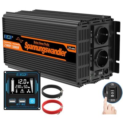 EDECOA inversor 12v 220v Onda Pura 2500w Modo Eco Convertidor Corriente Mando 2X USB Incluye para Autocaravana para Coche Panel Solar Sistema de Aislamiento galvanico (4a generacion) EDECOA inversor 12v 220v Onda Pura 2500w Modo Eco Convertidor Corriente Mando 2X USB Incluye para Autocaravana para Coche Panel Solar Sistema de Aislamiento galvanico (4a generacion)
