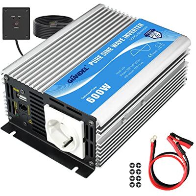 GIANDEL Inversor de Corriente 600w DC 12v a AC 220v 230v Onda sinusoidal Pura Silencioso Convertidor con Mando a Distancia & Puerto USB para Coche Camion GIANDEL Inversor de Corriente 600w DC 12v a AC 220v 230v Onda sinusoidal Pura Silencioso Convertidor con Mando a Distancia & Puerto USB para Coche Camion