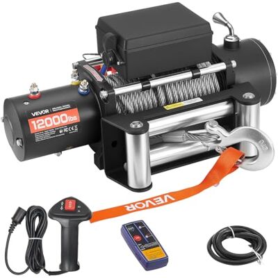 VEVOR Cabrestante Eléctrico, Fuerza Tracción Nominal 5400 kg, 12 V CC, Cable de Acero 24 m, Control Remoto Inalámbrico, IP55, para Remolcar SUV, Jeep, Remolques, Barcos y SUV, 534 x 160 x 215 mm VEVOR Cabrestante Eléctrico, Fuerza Tracción Nominal 5400 kg, 12 V CC, Cable de Acero 24 m, Control Remoto Inalámbrico, IP55, para Remolcar SUV, Jeep, Remolques, Barcos y SUV, 534 x 160 x 215 mm