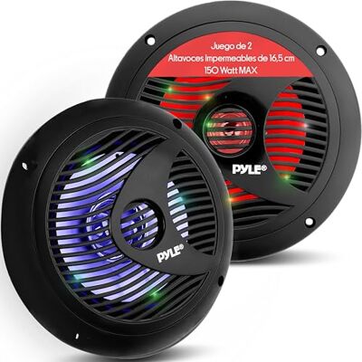 Pyle Altavoces duales, 6.5”, Resistentes al Agua y a la Intemperie, Estereo, Luces LED, 150W, Cono de Polyprone Pyle Altavoces duales, 6.5”, Resistentes al Agua y a la Intemperie, Estereo, Luces LED, 150W, Cono de Polyprone