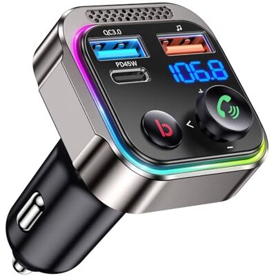 GizmoVine Bluetooth Coche,Transmisor FM Bluetooth 5.4 para Coche,63W(PD 45W & 18W) Doble USB Cargador Adaptador Receptor de Radio Inalámbrico,Pantalla LED,Llamadas Manos Libres Aleación De Zinc GizmoVine Bluetooth Coche,Transmisor FM Bluetooth 5.4 para Coche,63W(PD 45W & 18W) Doble USB Cargador Adaptador Receptor de Radio Inalámbrico,Pantalla LED,Llamadas Manos Libres Aleación De Zinc