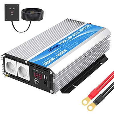 GIANDEL Inversor de Corriente de Onda Sinusoidal Pura 2000W Convertidor DC 12V a AC 220V 230V con Mando a Distancia & Salidas de AC duales para Coche de camión RV GIANDEL Inversor de Corriente de Onda Sinusoidal Pura 2000W Convertidor DC 12V a AC 220V 230V con Mando a Distancia & Salidas de AC duales para Coche de camión RV