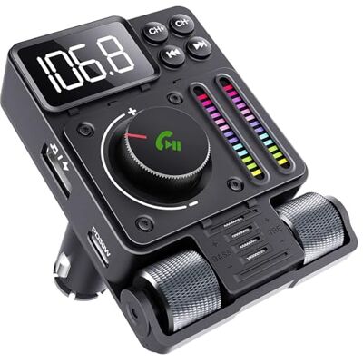 GizmoVine Adaptador Bluetooth Coche, Transmisor FM, Compatible con PD 30W/Manos Libres/Giratorio de 180°/Sintonizador de Música con Graves y tre GizmoVine Adaptador Bluetooth Coche, Transmisor FM, Compatible con PD 30W/Manos Libres/Giratorio de 180°/Sintonizador de Música con Graves y tre