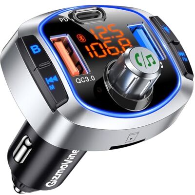 GizmoVine Transmisor FM Bluetooth 5.4 Coche 81W, Adaptador Radio Coche con Carga Rápida Dual PD 45W & QC3.0 36W, Bluetooth Manos Libres con Cancelación de Ruido, Bass Boost, Botón de Apagado y Luz LED GizmoVine Transmisor FM Bluetooth 5.4 Coche 81W, Adaptador Radio Coche con Carga Rápida Dual PD 45W & QC3.0 36W, Bluetooth Manos Libres con Cancelación de Ruido, Bass Boost, Botón de Apagado y Luz LED