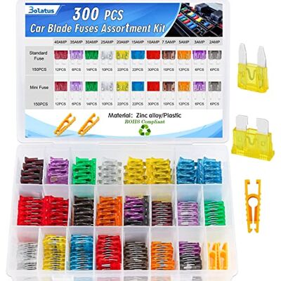 Bolatus 300Pcs Fusibles Coche Kit, 150 Mediano Fusibles Coche + 150 Mini Fusibles Coche + 1 Fusibles Clip, Automóvil Fusible para Caravanas Furgoneta Moto(2A 3A 5A 7.5A 10A 15A 20A 25A 30A 35A 40A) Bolatus 300Pcs Fusibles Coche Kit, 150 Mediano Fusibles Coche + 150 Mini Fusibles Coche + 1 Fusibles Clip, Automóvil Fusible para Caravanas Furgoneta Moto(2A 3A 5A 7.5A 10A 15A 20A 25A 30A 35A 40A)