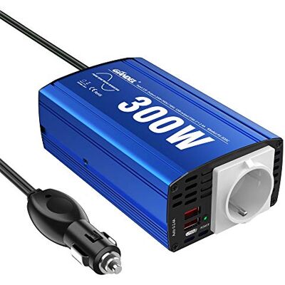 GIANDEL Inversor de Corriente 300W Onda Sinusoidal Pura Convertidor 12v a 220v 230v,Transformador con 2x2.4A Puertos de USB y Toma de AC para Coche, Portátil, Movíl GIANDEL Inversor de Corriente 300W Onda Sinusoidal Pura Convertidor 12v a 220v 230v,Transformador con 2x2.4A Puertos de USB y Toma de AC para Coche, Portátil, Movíl