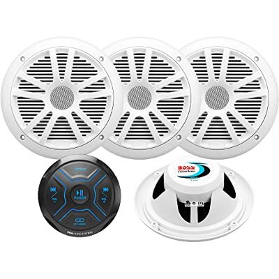 Boss Altavoces Marinos y Receptor de Calibre (Amplificador Integrado de 4 Canales) Paquete: IPX6 Resistente a la Intemperie, Audio Bluetooth, sin CD, USB, Entrada Auxiliar, Boss Altavoces Marinos y Receptor de Calibre (Amplificador Integrado de 4 Canales) Paquete: IPX6 Resistente a la Intemperie, Audio Bluetooth, sin CD, USB, Entrada Auxiliar,
