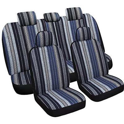 VarCozy Baja Juego completo de fundas de asiento delantero y fundas de asiento trasero dividido para sedán, SUV, camión, funda de asiento universal tejida a rayas, transpirable, compatible con bolsa VarCozy Baja Juego completo de fundas de asiento delantero y fundas de asiento trasero dividido para sedán, SUV, camión, funda de asiento universal tejida a rayas, transpirable, compatible con bolsa