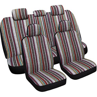 VarCozy Baja Juego completo de fundas de asiento delantero y fundas de asiento trasero dividido para sedán, SUV, camión, funda de asiento universal tejida a rayas, transpirable, compatible con bolsa VarCozy Baja Juego completo de fundas de asiento delantero y fundas de asiento trasero dividido para sedán, SUV, camión, funda de asiento universal tejida a rayas, transpirable, compatible con bolsa