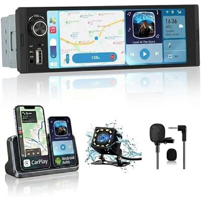 Junsun 6.36 Pulgadas 1 DIN Radio Coche Universal con Pantalla Táctil, con CarPlay/AndroidAuto/Admite Carga Type-C/USB/Micrófono/FM/EQ/GPS/Bluetooth 5.0/USB/SWC y Cámara Trasera con Cable 6M Junsun 6.36 Pulgadas 1 DIN Radio Coche Universal con Pantalla Táctil, con CarPlay/AndroidAuto/Admite Carga Type-C/USB/Micrófono/FM/EQ/GPS/Bluetooth 5.0/USB/SWC y Cámara Trasera con Cable 6M