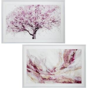 DRW Set de 2 cuadros de arboles con marco de madera en blanco y rosas 93x4.2x63 cm DRW Set de 2 cuadros de arboles con marco de madera en blanco y rosas 93x4.2x63 cm