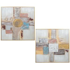 DRW Set de 2 Cuadros Cuadrados Abstractos con Marco Dorado 82x4,5x82 cm DRW Set de 2 Cuadros Cuadrados Abstractos con Marco Dorado 82x4,5x82 cm