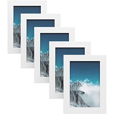 SONGMICS Juego de 5 Marcos de Fotos 10 x 15 cm, Portafotos de Madera, Vidrio Frontal, Regalo, Tablero de MDF Blanco SONGMICS Juego de 5 Marcos de Fotos 10 x 15 cm, Portafotos de Madera, Vidrio Frontal, Regalo, Tablero de MDF Blanco