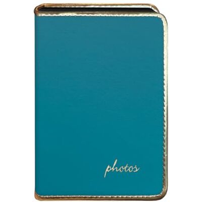 Pioneer Álbum de fotos con borde ribeteado dorado "photos" en relieve cosido, color azul azulado Pioneer Álbum de fotos con borde ribeteado dorado "photos" en relieve cosido, color azul azulado