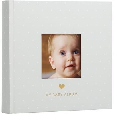 Pearhead Álbum de fotos, regalo de recuerdo para bebé, bautizo o bautizo, 50 páginas, gris con lunares blancos Pearhead Álbum de fotos, regalo de recuerdo para bebé, bautizo o bautizo, 50 páginas, gris con lunares blancos