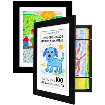 Americanflat Marco Dibujos Infantiles A4 en Negro Cuadro de Almacenamiento para Niños para 100 Unidades, Proyectos de Arte y Fotos Madera de Ingeniería con Vidrio Resistente 2 Unidades Americanflat Marco Dibujos Infantiles A4 en Negro Cuadro de Almacenamiento para Niños para 100 Unidades, Proyectos de Arte y Fotos Madera de Ingeniería con Vidrio Resistente 2 Unidades