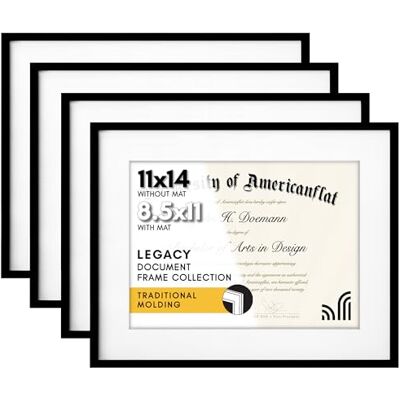 Americanflat Marcos de diploma de 11 x 14 pulgadas en color negro, juego de 4, muestra diplomas de 8.5 x 11 pulgadas con paspartú o úsalo como marcos de 11 x 14 pulgadas sin paspartú, marcos de Americanflat Marcos de diploma de 11 x 14 pulgadas en color negro, juego de 4, muestra diplomas de 8.5 x 11 pulgadas con paspartú o úsalo como marcos de 11 x 14 pulgadas sin paspartú, marcos de
