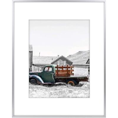 , Marco de fotos clásico de aluminio satinado de 16 x 20 pulgadas con paspartú de color marfil para fotos de 11 x 14 pulgadas, horizontal o vertical, cristal real (plateado, paquete de , Marco de fotos clásico de aluminio satinado de 16 x 20 pulgadas con paspartú de color marfil para fotos de 11 x 14 pulgadas, horizontal o vertical, cristal real (plateado, paquete de