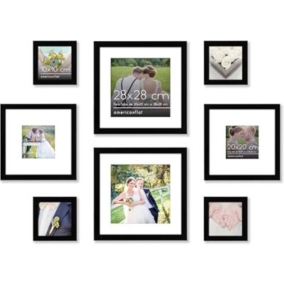Americanflat Set de 8 Marcos de Fotos Collage Portafotos Multiple con Paspartús 2 de 28x28 cm, 2 de 20x20 cm y 4 de 10x10 cm Marcos de Pared en MDF Negro para Hogar, Oficina y Galería Americanflat Set de 8 Marcos de Fotos Collage Portafotos Multiple con Paspartús 2 de 28x28 cm, 2 de 20x20 cm y 4 de 10x10 cm Marcos de Pared en MDF Negro para Hogar, Oficina y Galería