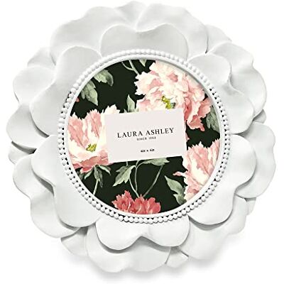 Laura Ashley Marco de fotos redondo de resina de 4 x 4 pulgadas con borde de cuentas, para mesa y pared, diseño floral para el hogar (blanco) Laura Ashley Marco de fotos redondo de resina de 4 x 4 pulgadas con borde de cuentas, para mesa y pared, diseño floral para el hogar (blanco)