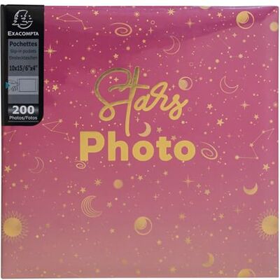Exacompta Ref. Álbum de fotos con bolsillos MOON (200 fotos, 10 x 15 cm, 100 páginas, formato 22,5 x 22 cm), color rosa protegido por un protector de cuaderno de plástico Exacompta Ref. Álbum de fotos con bolsillos MOON (200 fotos, 10 x 15 cm, 100 páginas, formato 22,5 x 22 cm), color rosa protegido por un protector de cuaderno de plástico