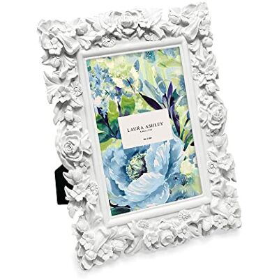 Laura Ashley Marco de fotos de resina hecho a mano con textura floral blanca de 5 x 7 pulgadas con caballete, para mesa y pared, diseño floral decorativo para el hogar, galería de fotos, arte y más (5 Laura Ashley Marco de fotos de resina hecho a mano con textura floral blanca de 5 x 7 pulgadas con caballete, para mesa y pared, diseño floral decorativo para el hogar, galería de fotos, arte y más (5