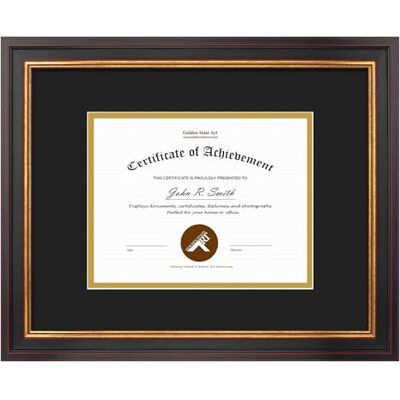 ART , 11x14 Document Frame for 7x9 Photos Diploma/Certificate, Wall Hang Frame, Black Gold & Burgundy Color, Includes Black Over Gold Double Mat and Real Glass (1-Pack) ART , 11x14 Document Frame for 7x9 Photos Diploma/Certificate, Wall Hang Frame, Black Gold & Burgundy Color, Includes Black Over Gold Double Mat and Real Glass (1-Pack)
