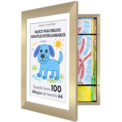 Americanflat Marco Dibujos Infantiles A4 en Dorado Cuadro de Almacenamiento para Niños para 100 Unidades, Proyectos de Arte, Puzzles y Fotos Madera de Ingeniería con Vidrio Resistente Americanflat Marco Dibujos Infantiles A4 en Dorado Cuadro de Almacenamiento para Niños para 100 Unidades, Proyectos de Arte, Puzzles y Fotos Madera de Ingeniería con Vidrio Resistente