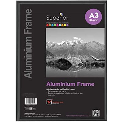 SECO Stewart Superior Marco de fotos de aluminio cepillado con cristal de seguridad de plexiglás negro SECO Stewart Superior Marco de fotos de aluminio cepillado con cristal de seguridad de plexiglás negro