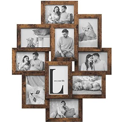 SONGMICS Marco de fotos, para 10 fotos, 10 x 15 cm Marco para imagen, para ensamblar, protección de plástico PS, marco de MDF, Marrón Rústico, Colección KAVI RPF020X01 SONGMICS Marco de fotos, para 10 fotos, 10 x 15 cm Marco para imagen, para ensamblar, protección de plástico PS, marco de MDF, Marrón Rústico, Colección KAVI RPF020X01