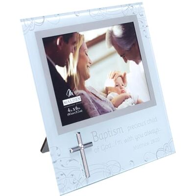 Malden International Designs Marco de Fotos Horizontal de Cristal Esmerilado y Espejo de 4 x 6 Pulgadas para Bautizo con Borde de Metal Plateado Acabado Plateado Malden International Designs Marco de Fotos Horizontal de Cristal Esmerilado y Espejo de 4 x 6 Pulgadas para Bautizo con Borde de Metal Plateado Acabado Plateado