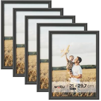 WOLTU Juego de 5 Marcos de Fotos de Madera Maciza A4 21x29,7cm, Marcos de Foto para Pared o Mesa, Marco de Póster en Vertical y Horizontal para Decoracion, Negro WOLTU Juego de 5 Marcos de Fotos de Madera Maciza A4 21x29,7cm, Marcos de Foto para Pared o Mesa, Marco de Póster en Vertical y Horizontal para Decoracion, Negro