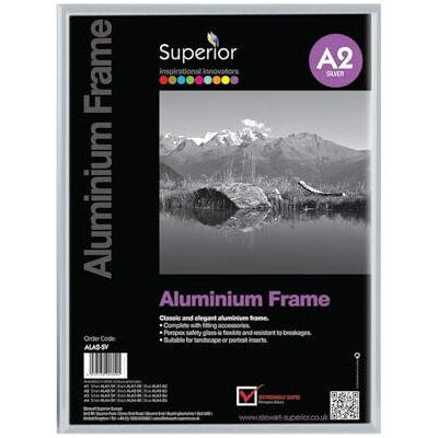 SECO Stewart Superior Marco de Fotos A2 de Aluminio Cepillado con Cristal de Seguridad de plexiglás, Color Plateado SECO Stewart Superior Marco de Fotos A2 de Aluminio Cepillado con Cristal de Seguridad de plexiglás, Color Plateado