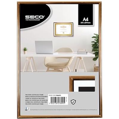 SECO Stewart Superior Marco para certificados de cristal de seguridad de plexiglás (A4), diseño de rayas, color negro y dorado SECO Stewart Superior Marco para certificados de cristal de seguridad de plexiglás (A4), diseño de rayas, color negro y dorado