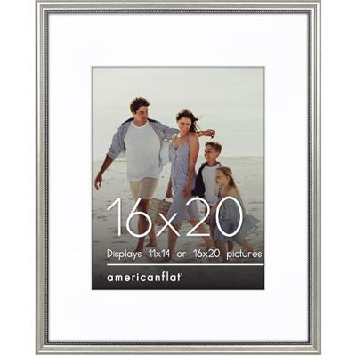 Americanflat Vintage Frames 16x20 Picture Frame with Beaded Accents and Polished Plexiglass Use as 11x14 Frame or 16x20 Frame Without Mat Silver Antique Style Frames for Wall Display Americanflat Vintage Frames 16x20 Picture Frame with Beaded Accents and Polished Plexiglass Use as 11x14 Frame or 16x20 Frame Without Mat Silver Antique Style Frames for Wall Display