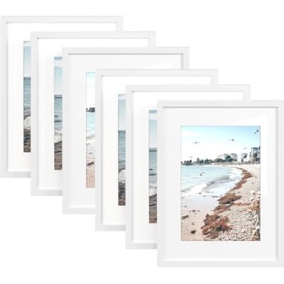 SONGMICS Marcos de Fotos 30 x 40 cm, Portafotos de Pared, Tablero MDF, con Clavos sin Rastro, Juego de 6, Blanco y Negro RPF057WZ01-01 SONGMICS Marcos de Fotos 30 x 40 cm, Portafotos de Pared, Tablero MDF, con Clavos sin Rastro, Juego de 6, Blanco y Negro RPF057WZ01-01