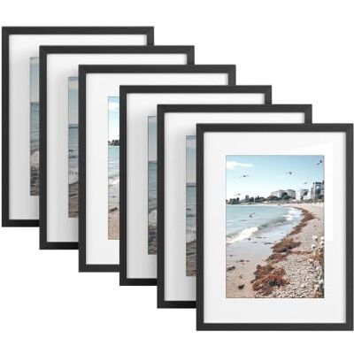 SONGMICS Marcos de Fotos 30 x 40 cm, Portafotos de Pared, Tablero MDF, con Clavos sin Rastro, Juego de 6, Negro SONGMICS Marcos de Fotos 30 x 40 cm, Portafotos de Pared, Tablero MDF, con Clavos sin Rastro, Juego de 6, Negro