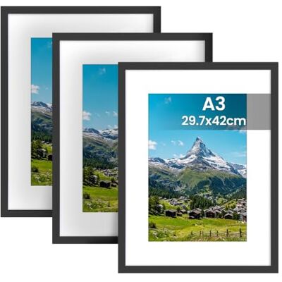 SONGMICS Marcos de Fotos, Juego de 3 Picture Frame, 31,7 x 44 cm Portafotos, PVC y MDF, Marcos para Cuadros de Pared, Regalo para Madre, Negro, RPF071BZ01 SONGMICS Marcos de Fotos, Juego de 3 Picture Frame, 31,7 x 44 cm Portafotos, PVC y MDF, Marcos para Cuadros de Pared, Regalo para Madre, Negro, RPF071BZ01