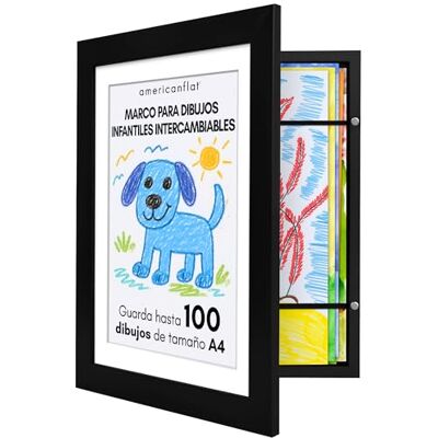 Americanflat Marco Dibujos Infantiles A4 en Negro Cuadro de Almacenamiento para Niños para 100 Unidades, Proyectos de Arte, Puzzles y Fotos Madera de Ingeniería con Vidrio Resistente Americanflat Marco Dibujos Infantiles A4 en Negro Cuadro de Almacenamiento para Niños para 100 Unidades, Proyectos de Arte, Puzzles y Fotos Madera de Ingeniería con Vidrio Resistente