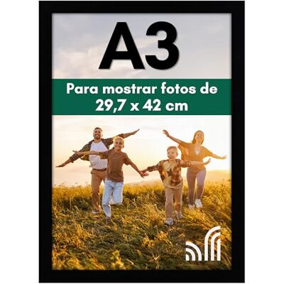 Americanflat Marco de Fotos A3 en Negro Marcos de Fotos Pared de MDF con Cristal Irrompible y Ganchos para Colgar Exposición Horizontal y Vertical Americanflat Marco de Fotos A3 en Negro Marcos de Fotos Pared de MDF con Cristal Irrompible y Ganchos para Colgar Exposición Horizontal y Vertical