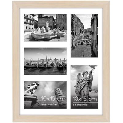 Americanflat Collage de Marco de Fotos 10x15 cm en Madera Clara Portafotos Multiple 28x36 cm para 5 Fotos 10x15 cm en Pared MDF con Vidrio Resistente a los Golpes Americanflat Collage de Marco de Fotos 10x15 cm en Madera Clara Portafotos Multiple 28x36 cm para 5 Fotos 10x15 cm en Pared MDF con Vidrio Resistente a los Golpes
