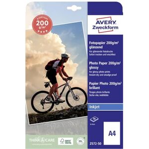 Avery -50 Pack de 50 hojas de papel fotográfico brillante para impresoras, 210 x 297 mm, color blanco Avery -50 Pack de 50 hojas de papel fotográfico brillante para impresoras, 210 x 297 mm, color blanco