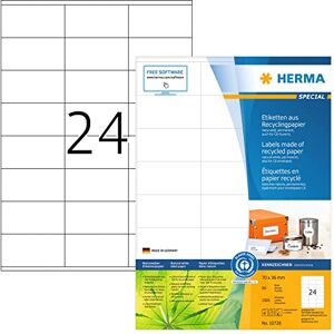 HERMA Etiquetas recicladas DIN A4 (70 x 36 mm, 80 hojas, papel reciclado, mate), autoadhesivas, imprimibles, etiquetas permanentes, 1920 etiquetas adhesivas, color blanco natural HERMA Etiquetas recicladas DIN A4 (70 x 36 mm, 80 hojas, papel reciclado, mate), autoadhesivas, imprimibles, etiquetas permanentes, 1920 etiquetas adhesivas, color blanco natural